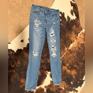 American Eagle Outfitters Ripped Skinny Jeans in Blue